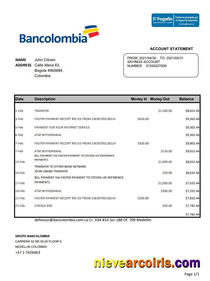 Colombia Bancolombia excel pdf